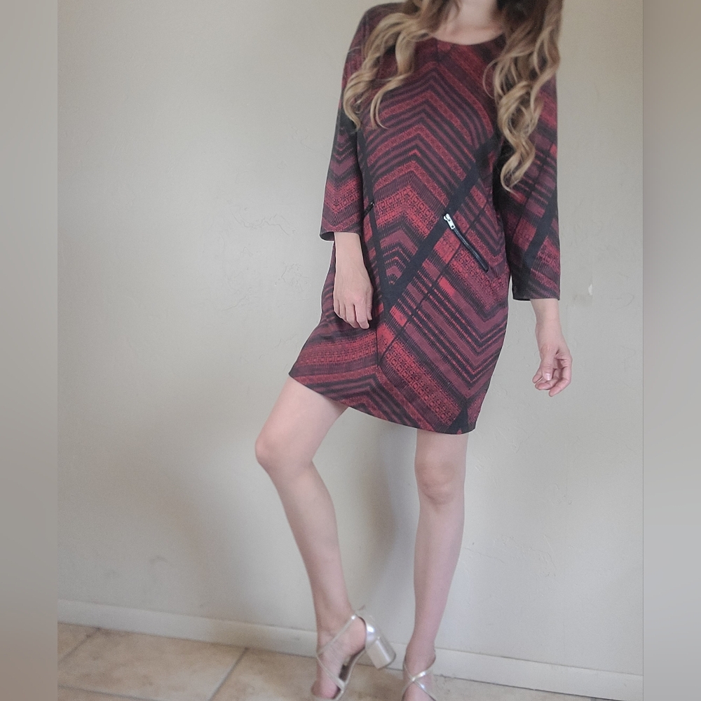 Buffalo David Bitton red & black pattern casual comfy work sweater dress Size L